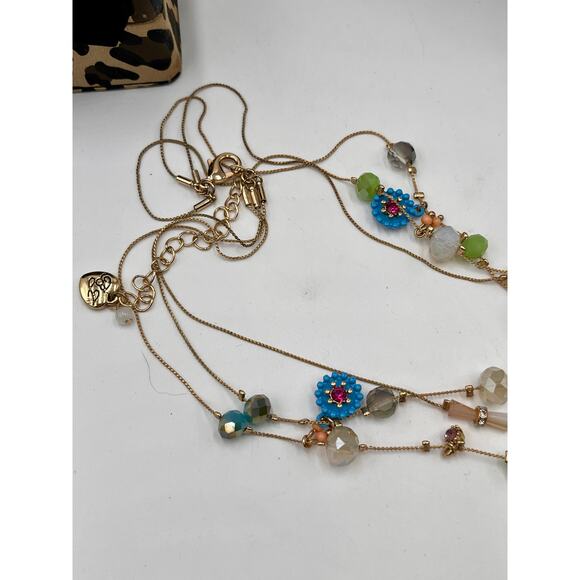 Betsey Johnson MultiStrand Bead Flower Heart Illusion Multicolor Necklace - Picture 9 of 9